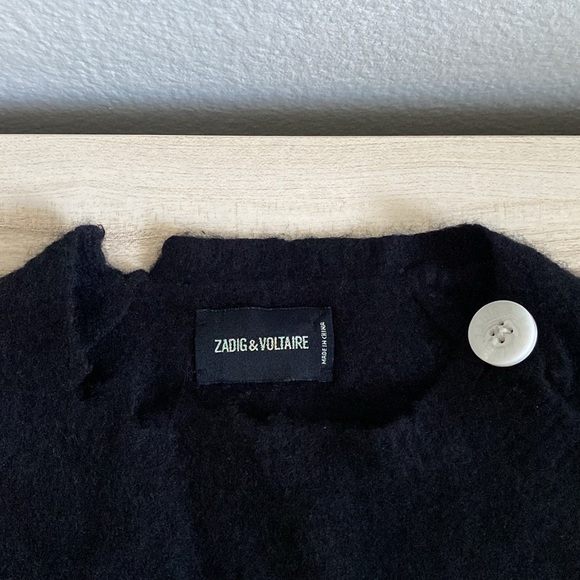 Zadig & Voltaire Cashmere Embroidered Broken Heart Intarsia Reglis Sweater - Picture 6 of 16